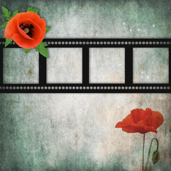 Grunge poppies background with frame — Stock Photo, Image