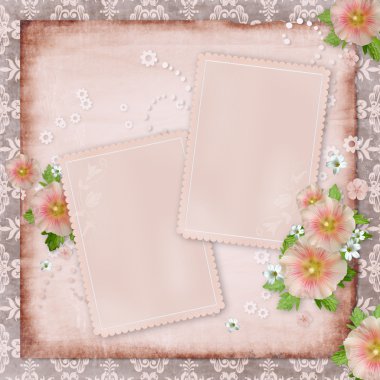 Vintage card and pink mallow clipart