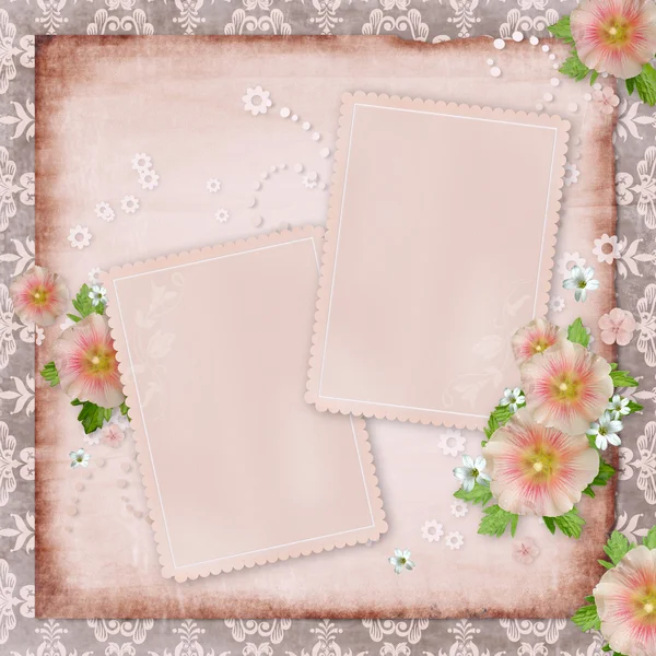 复古卡和粉红色锦葵 — 图库照片