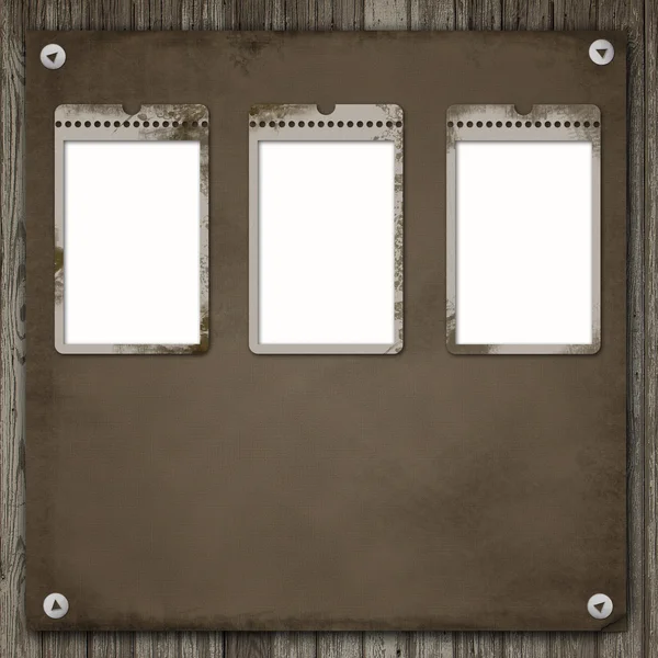Drie oud papier frame op een oude houten achtergrond — Stockfoto