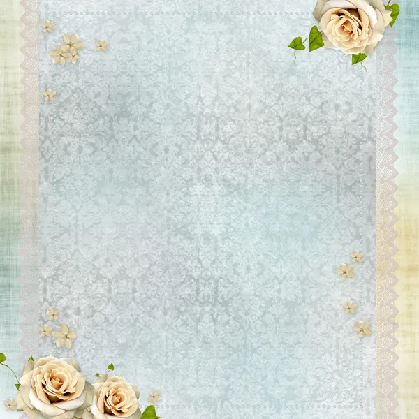 Vintage background with beige roses and lace — Stock Photo, Image