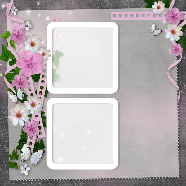 Karta s květiny a motýl pro blahopřání k dovolené — Stock fotografie