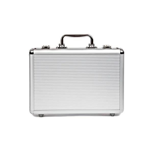 Металлический чемодан на белом фоне — стоковое фото