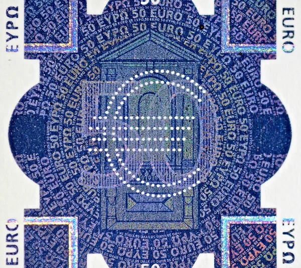 stock image Holographic patch of fifty Euro banknote