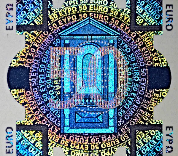 Folia holograficzna banknotu pięćdziesiąt euro — Zdjęcie stockowe