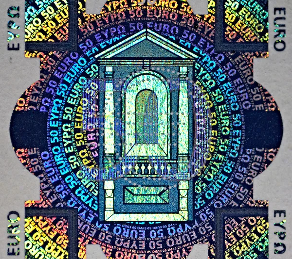 Holographic patch of fifty Euro banknote — Stock Photo, Image