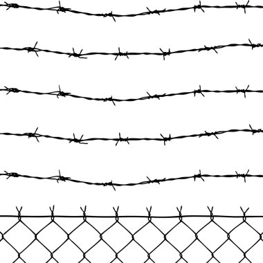 Vector of wired fence with five barbed wires clipart