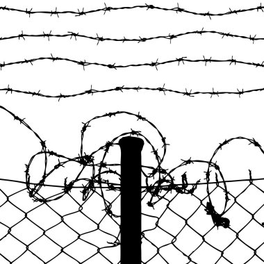 Vector of wired fence with four barbed wires clipart