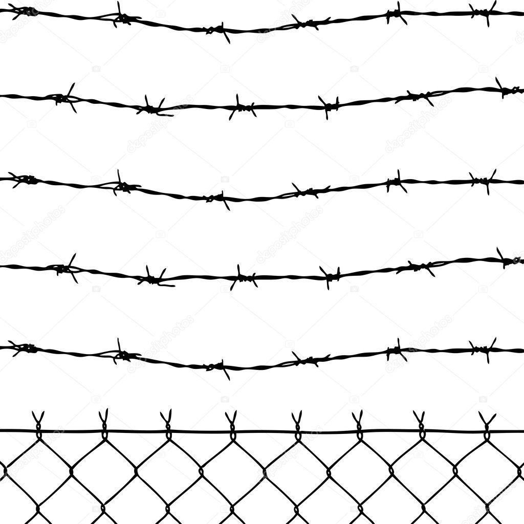Vector of wired fence with five barbed wires