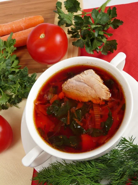 Une délicieuse soupe dans un bouillon de viande — Photo