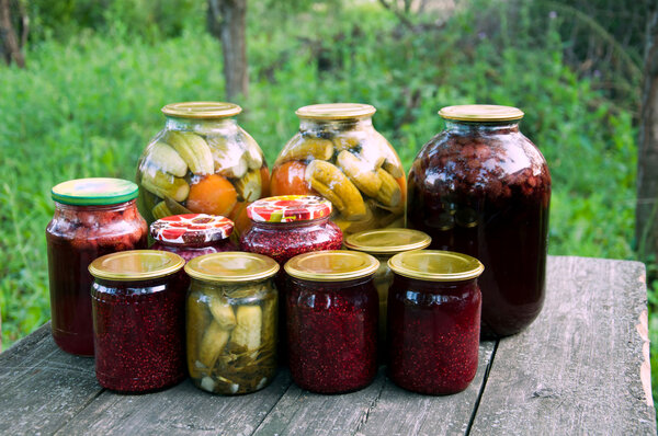 Home canning. Pickled vegetables and jam