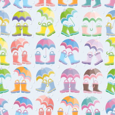 Rubber boots and umbrellas seamless pattern clipart