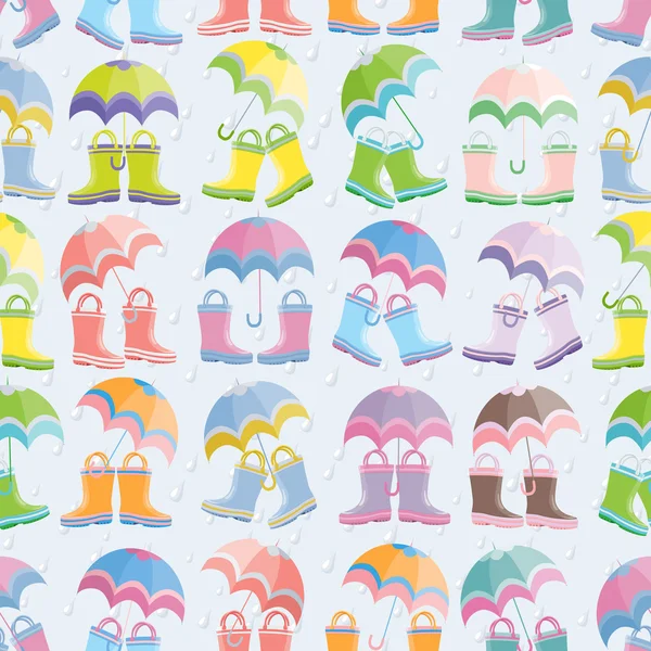 Rubber boots and umbrellas seamless pattern — Stock Vector
