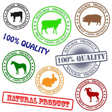 Set various rubber stamp with silhouettes of animals, natural product clipart