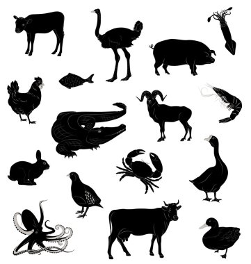 Set with silhouettes of various animals clipart