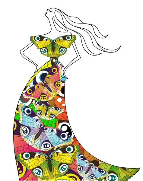 Femme en robe papillon — Image vectorielle