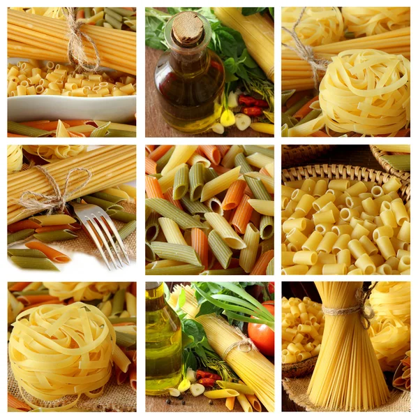Collage med rå pasta — Stockfoto