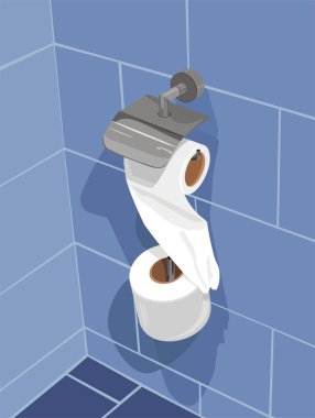 Set of toilet paper on a wall of bathroom clipart