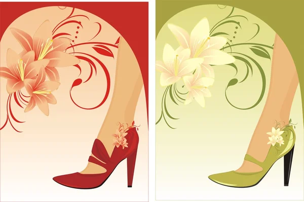 スタイリッシュな女性の靴。カードの 2 つのコンポジション — ストックベクタ
