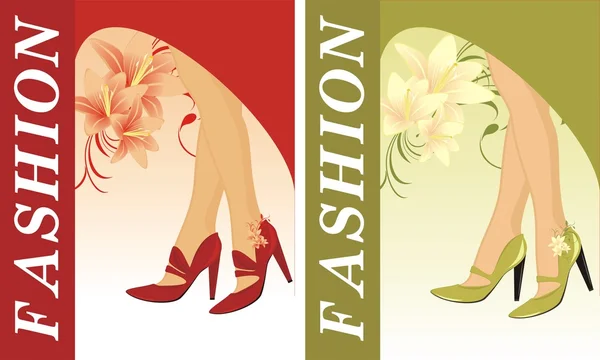 スタイリッシュな女性の靴。ファッション カード用の 2 つのコンポジション — ストックベクタ
