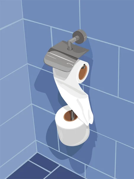 Комплект туалетной бумаги на стене ванной комнаты — стоковый вектор