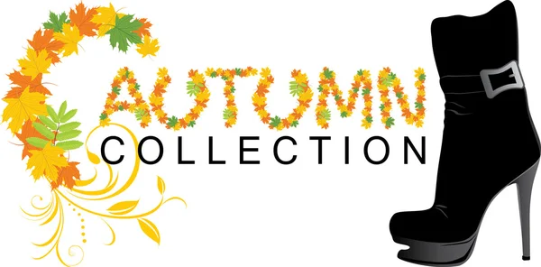 Zarif kadın ayakkabı ve akçaağaç yaprakları. sonbahar koleksiyonu — Stok Vektör