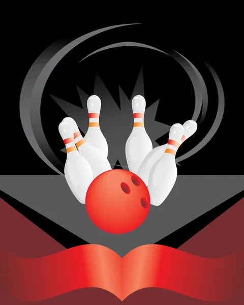 Épingles de bowling et boule rouge — Image vectorielle