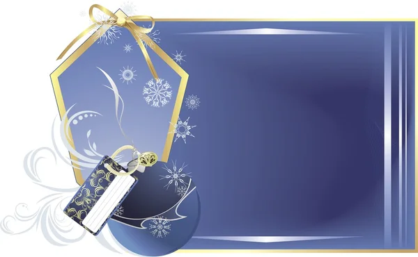 Boże Narodzenie niebieski piłka z Kartka świąteczna na tle ozdobny — Wektor stockowy