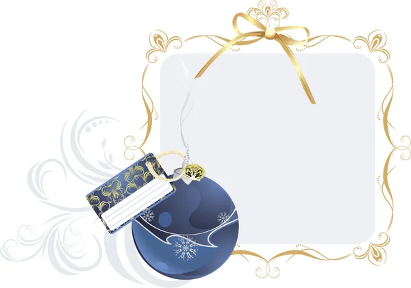 Boule de Noël avec carte de vœux dans le cadre décoratif — Image vectorielle