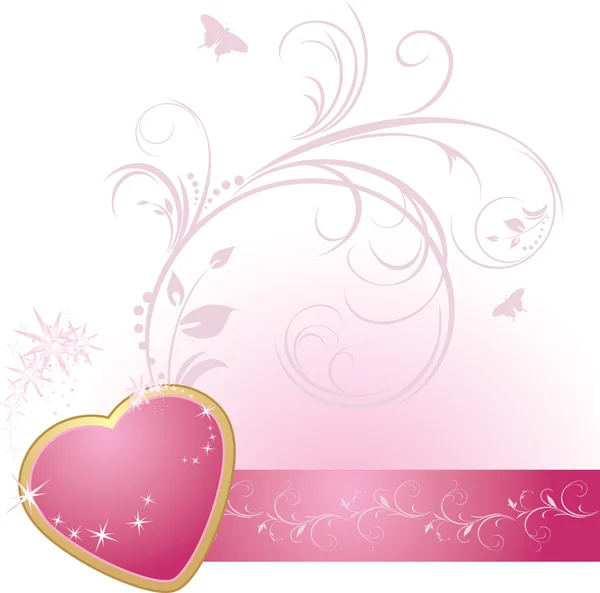 Ροζ καρδιά με στολίδι στην διακοσμητική κορδέλα — Διανυσματικό Αρχείο