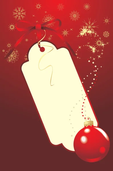 Pallone rosso e cartellino con fiocco. Sfondo di Natale — Vettoriale Stock