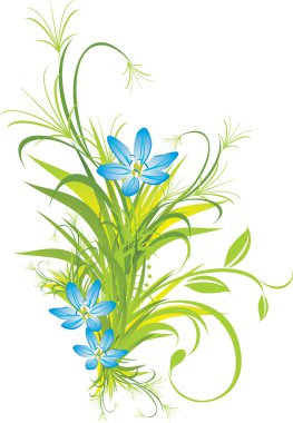 Bouquet of blue flowers with grass clipart