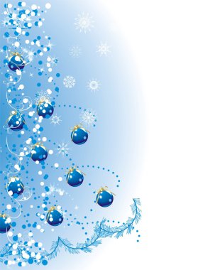 Blue balls with golden bows and tinsel on the Christmas tree clipart