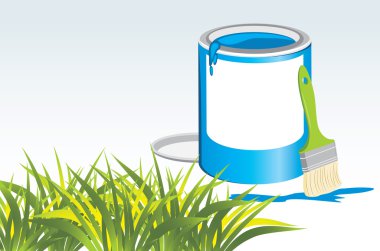 Jar with a paintbrush and grass clipart