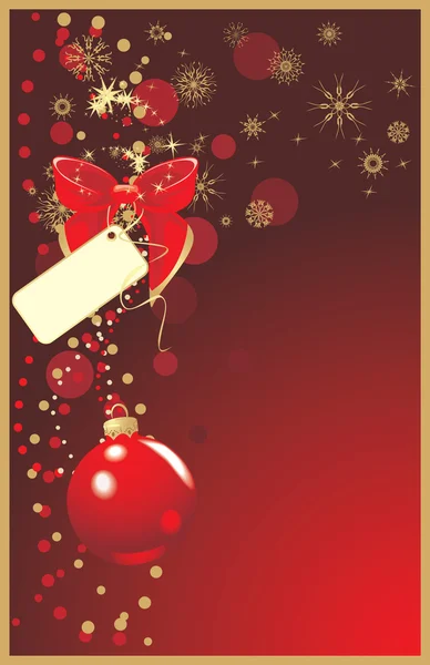 弓とクリスマスのティンセルを持つ赤いボール。カードの背景 — ストックベクタ