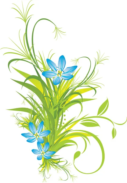 Bouquet of blue flowers with grass — Stock Vector