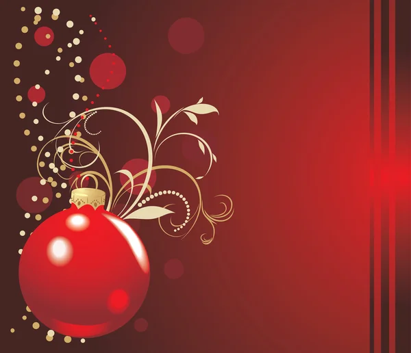 Pelota roja con oropel de Navidad. Tarjeta de vacaciones — Vector de stock