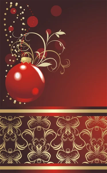 Κόκκινη μπάλα με πούλιες Χριστουγέννων. φόντο για το τύλιγμα — Διανυσματικό Αρχείο