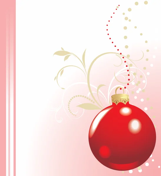 Bola vermelha de Natal no fundo decorativo. Cartão de férias — Vetor de Stock