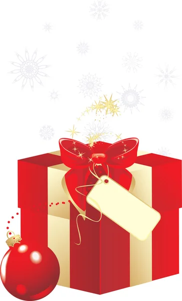 Dekorativní červený rámeček s lukem a vánoční koule — Stockový vektor