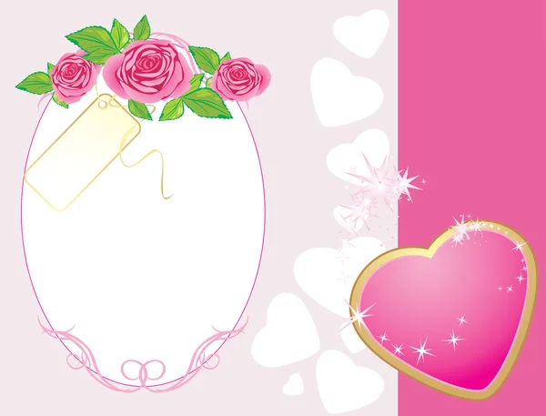 Csokor rózsaszín rózsa-a szív. Valentin-kártyát — Stock Vector