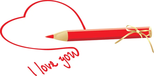 Srdce a červená tužka s lukem — Stockový vektor