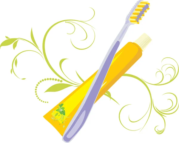 Tooth brush and paste — Stock Vector