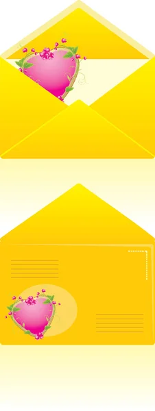 Deux enveloppes jaunes avec des coeurs. Blanks pour la Saint Valentin — Image vectorielle