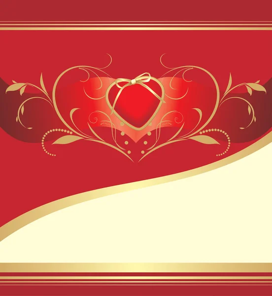 花の飾りと赤いハート。バレンタイン カードの背景 — ストックベクタ
