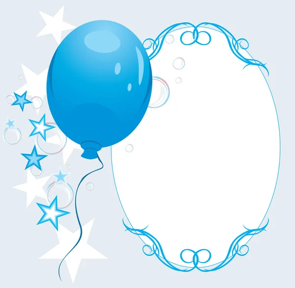 与明星和泡沫的蓝色气球。装饰框架 — 图库矢量图片