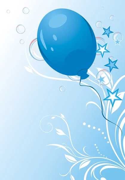 与明星和泡沫的蓝色气球。节日贺卡 — 图库矢量图片