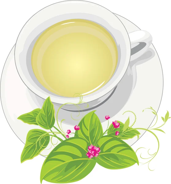 Tasse avec thé et bouquet de printemps — Image vectorielle