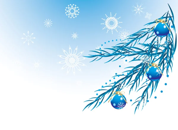 Niebieskie kule z łuki i płatki śniegu na choinkę. transparent wakacje — Wektor stockowy