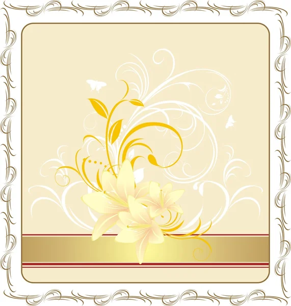 Bouquet of lilies with floral ornament in the decorative frame — Stock Vector
